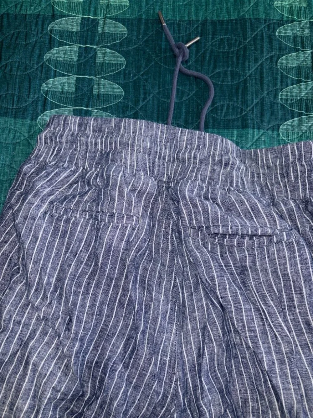 Quince 100% Linen Blue White Pinstripe Drawstring Pants Size S